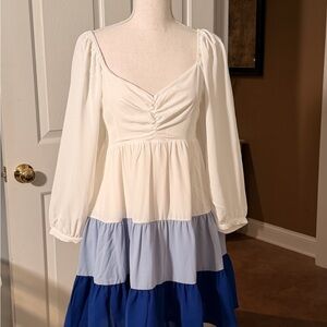 Entro White and Blue Tiered Dress